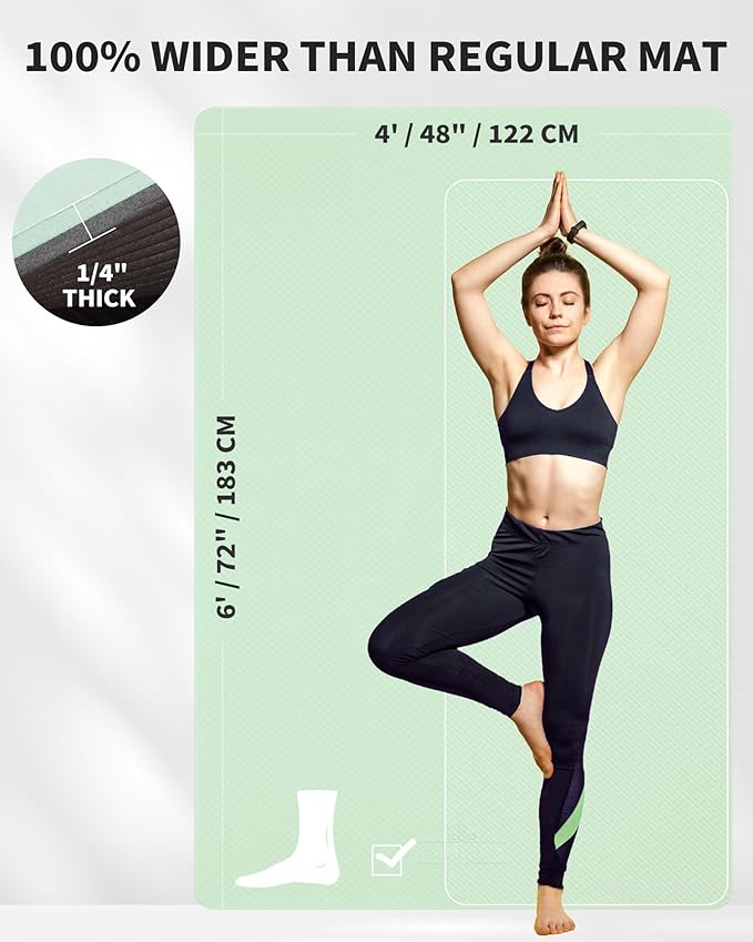 CAMBIVO Large Yoga Mat (6'x 4'), Extra Wide Workout Mat for Men and Women, Yoga Mat Thick 1/3 &1/4 Exercise Mats for Home Workout, Yoga, Pilates (Black,1/4 inch)