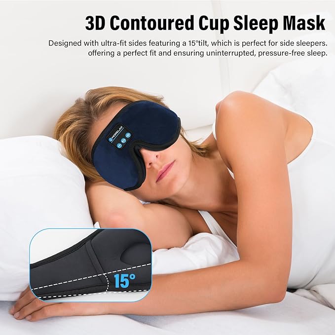 Sleep Mask with Bluetooth Headphones, 3D Sleep Mask Wireless Music Eye Mask for Sleeping Side/Back Sleepers Sleep Headphones Gift (Azure)