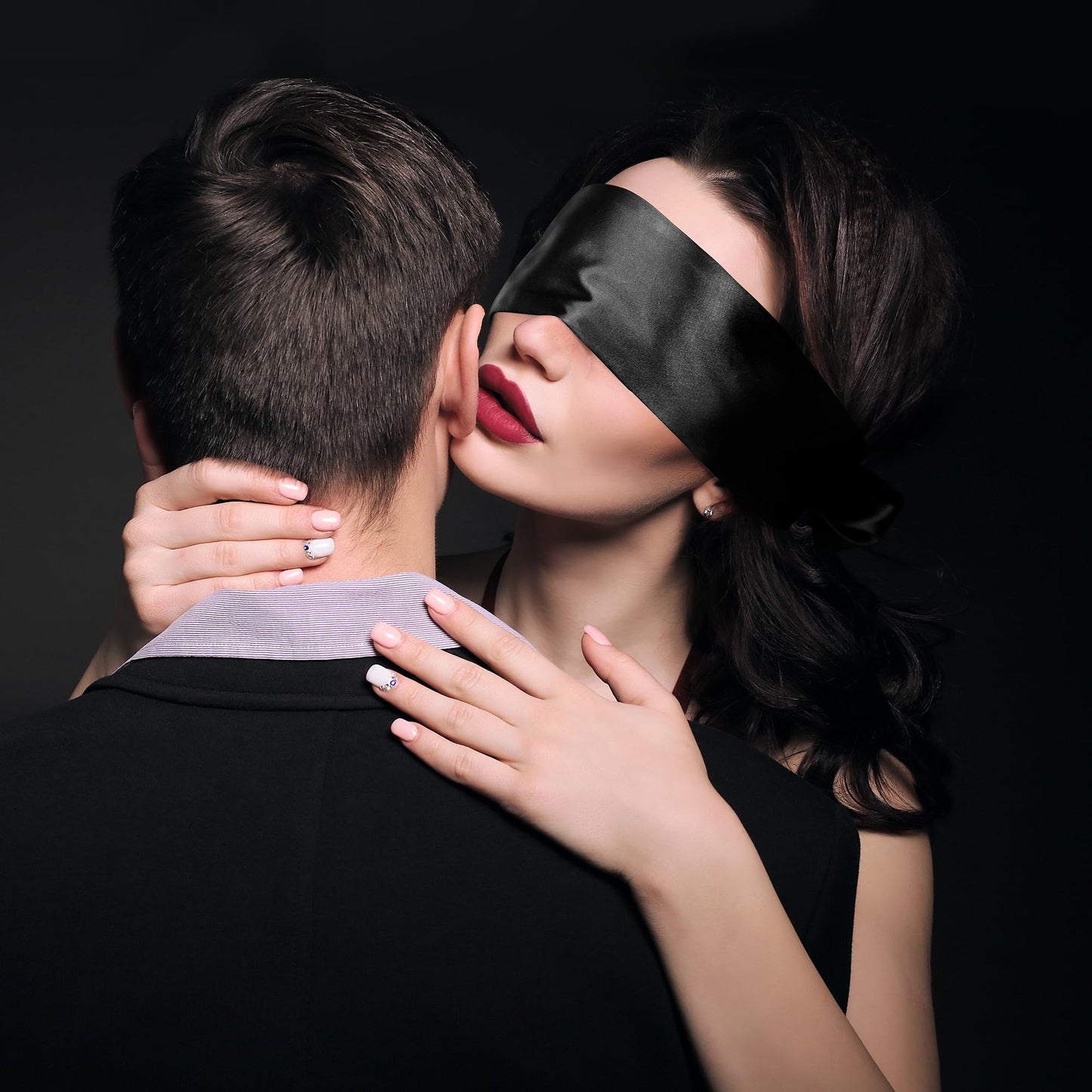 FRESHME Satin Sleep Mask - Comfortable Eye Mask Blindfold for Women Men Soft Adjustable Blackout Eye Cover Shade for Night Sleeping Travel Meditation Pure Black Valentine's Day Gift 160cm/63in