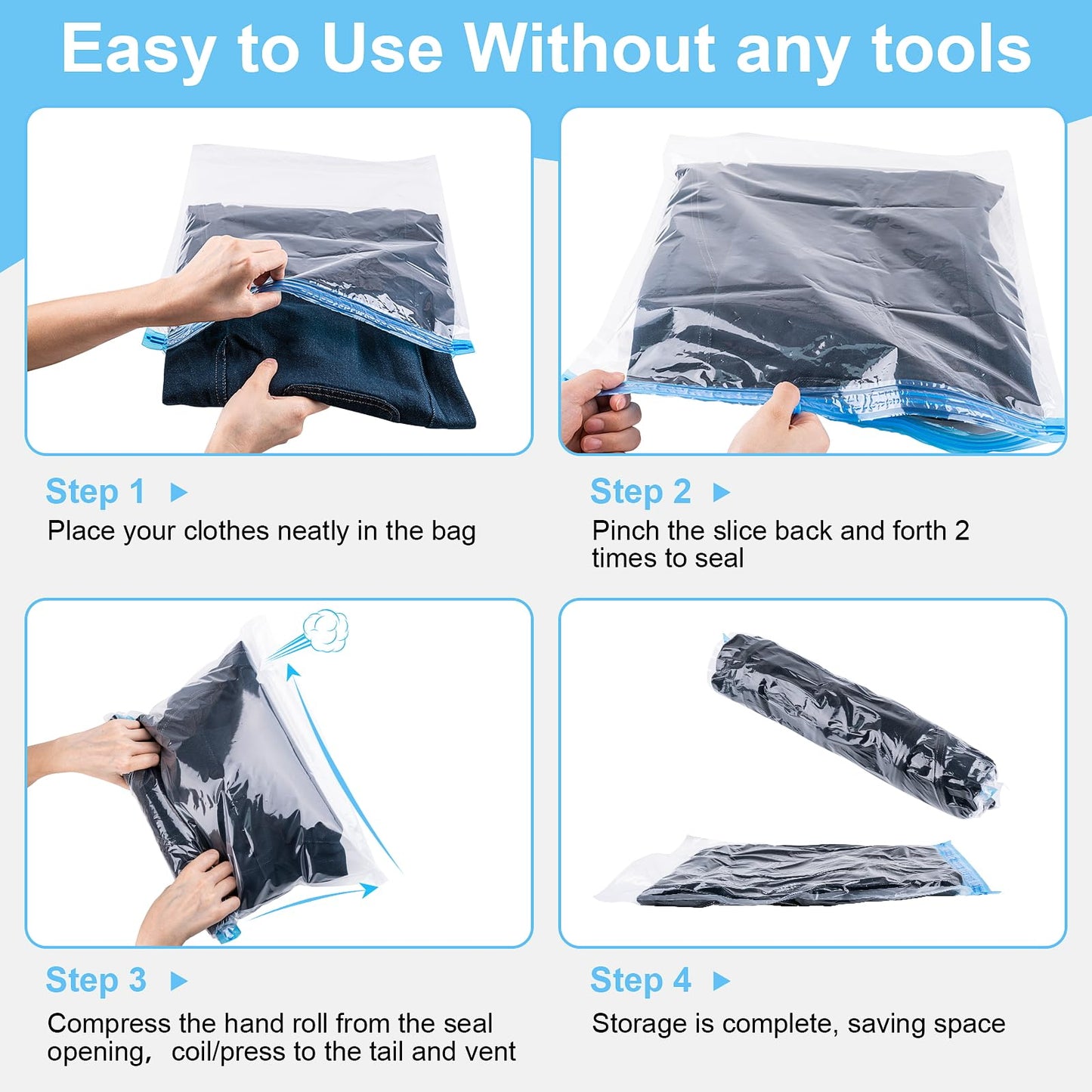 Compression Bags for Travel, 10 PCS Space Saver Bags, Hand Roll Vacuum Packing Bags for Travel, No Vacuum Needed, (3 Large, 3 Medium, 4 Small), Clothing, Luggage, Home Organizers Storage Bags