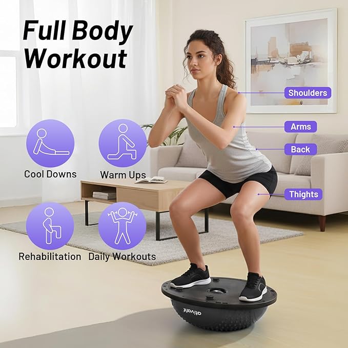 ATIVAFIT Half Exercise Ball with Massage Granules, resistance Bands Balance Ball Balance Trainer for Home Gym Full Body Workouts Half Ball Balance Trainer For Men Women