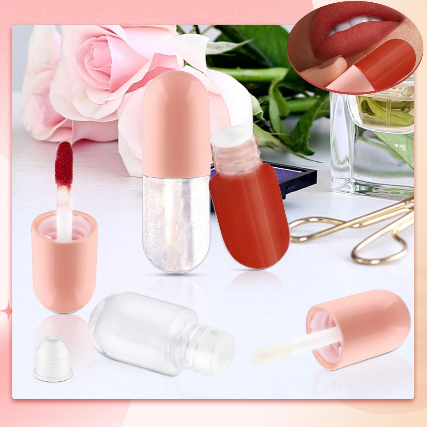 30 Pcs 5ml Lip Gloss Tubes Refillable Round Plastic Tube Vials Mini Lip Balm Bottle Container for Women Girls DIY Cosmetic Travel - Pink