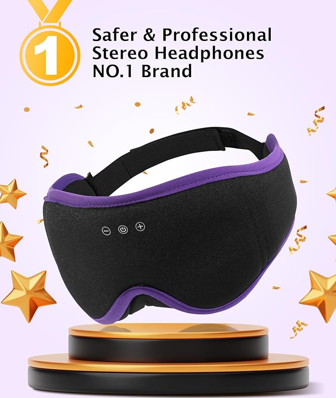 LC-dolida Sleep Mask with Headphones Bluetooth 5.4, 3D Sleeping Headphones for Side Sleepers Bluetooth Sleep Mask Blackout Bluetooth Eye Mask for Sleeping Travel Meditation Men Women