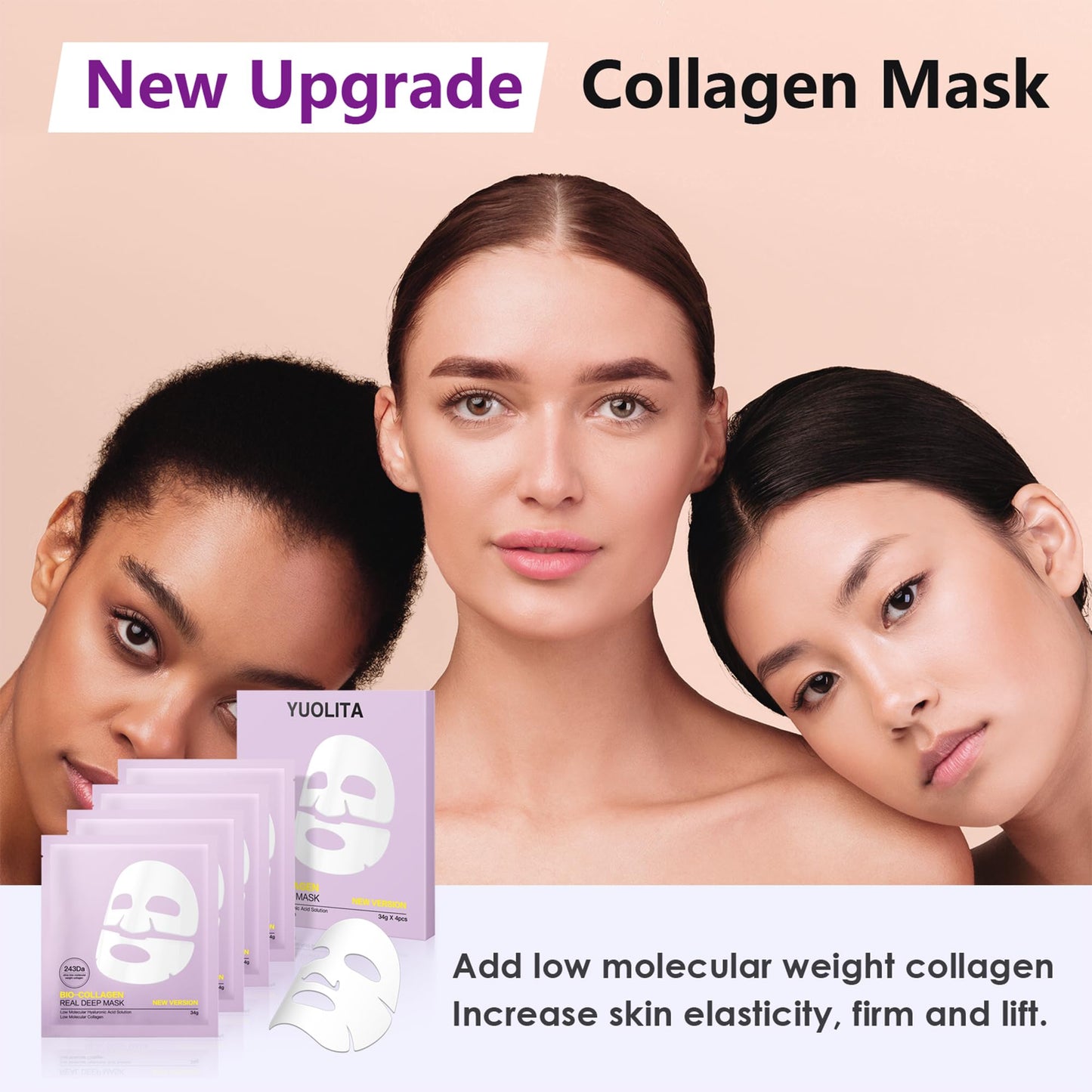 YUOLITA Deep Collagen Jelly Gel Face Mask,Bio-Collagen Facial Mask for Glass Glow Skin,Hydrating Hydrogel sheet Overnight Mask, low molecular weight collagen for lifting, firming, and moisturizing