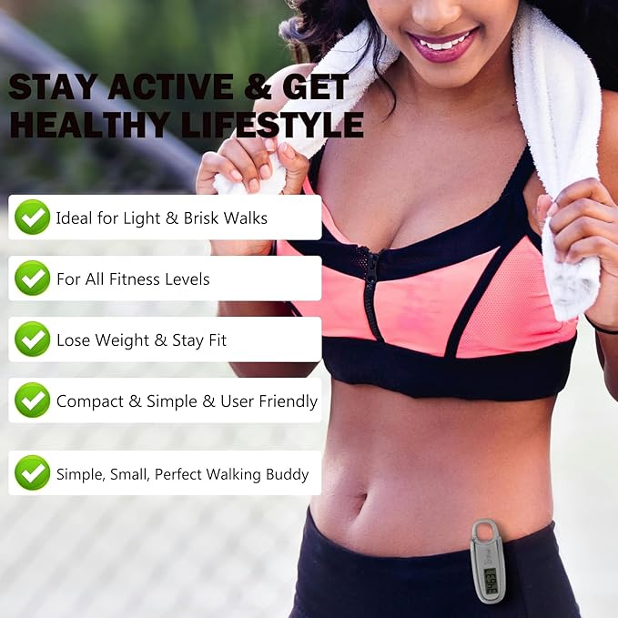 3D Pedometer for Walking with Removable Clip and Carabiner Simple Step Counter for Walking Accurate Clip On Step Tracker for Men Women Kids