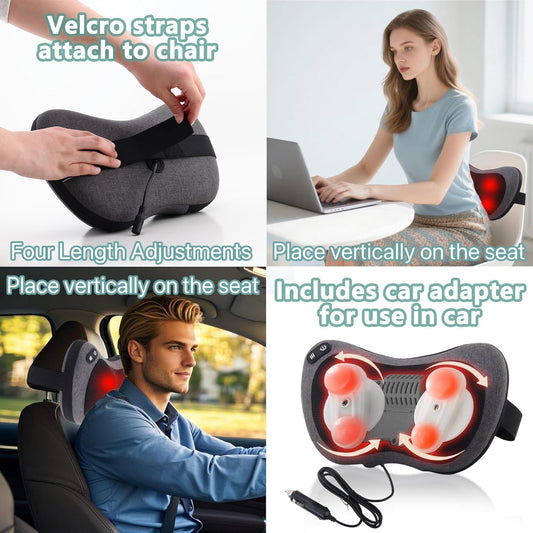 APXPF Shiatsu Neck and Back Massager with Heat - Deep Tissue Massage Pillow for Neck, Back & Shoulders Pain Relief, Ergonomic Design Electric Massager for Home, Car, Office Use, Gray