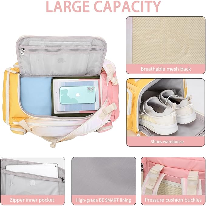 BESMART 32L Extra Large Gym Backpack for Women, Big Gym Bag with Shoes Compartment, Waterproof Heavy Duty Duffel Bags, Women's Workout Backpacks for Outdoor Sport,Hiking,Camping,Travel