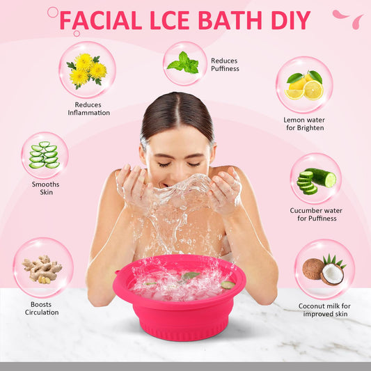 Ice Bowl for Facial Cold Bath Foldable Silicone Washbasin with Built-in Icetray Collapsible Travel Facial Plunge Bowl for Face Icebath