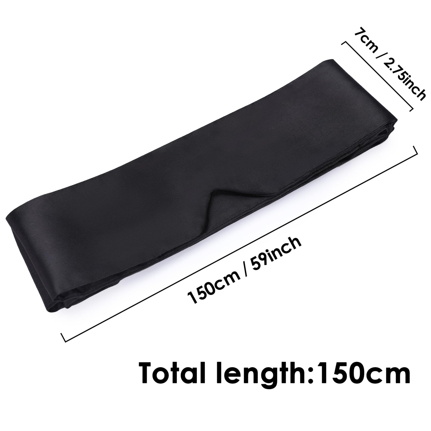 FRESHME Satin Sleep Mask - Comfortable Eye Mask Blindfold for Women Men Soft Adjustable Blackout Eye Cover Shade for Night Sleeping Travel Meditation Pure Black Valentine's Day Gift 160cm/63in