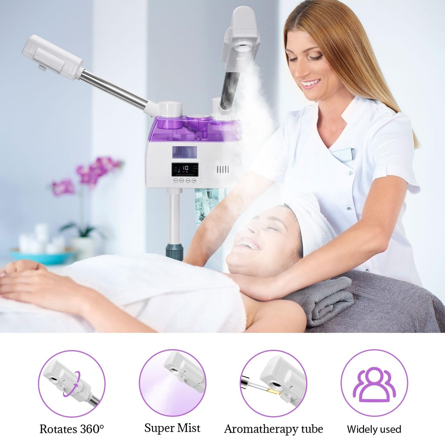 3 in 1 Facial Steamer,Professional Facial Steamer with 5X Magnifying LED Lamp, Esthetician Steamer with Hot & Cold Mist, Face Steamer On Wheels for Salon Spa Beauty Skin Care