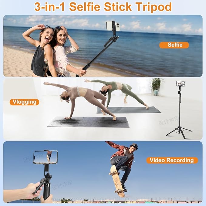 70inch Selfie Stick Phone Tripod with Rechargeable Remote,Portable Extendable 3 in 1 Cell Phone Tripod Stand for Video Recording,Travel Selfie Stick for iPhone and Android