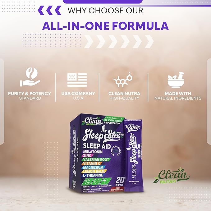 Sleep Aid Melatonin Powder Tryptophan Glycine Valerian Root Magnesium For Sleep Lemon Balm L Theanine Magnesium Glycinate Zinc Sleep Aid Myo Inositol GABACalm B6 5 HTP Stress Relief 20 Stix