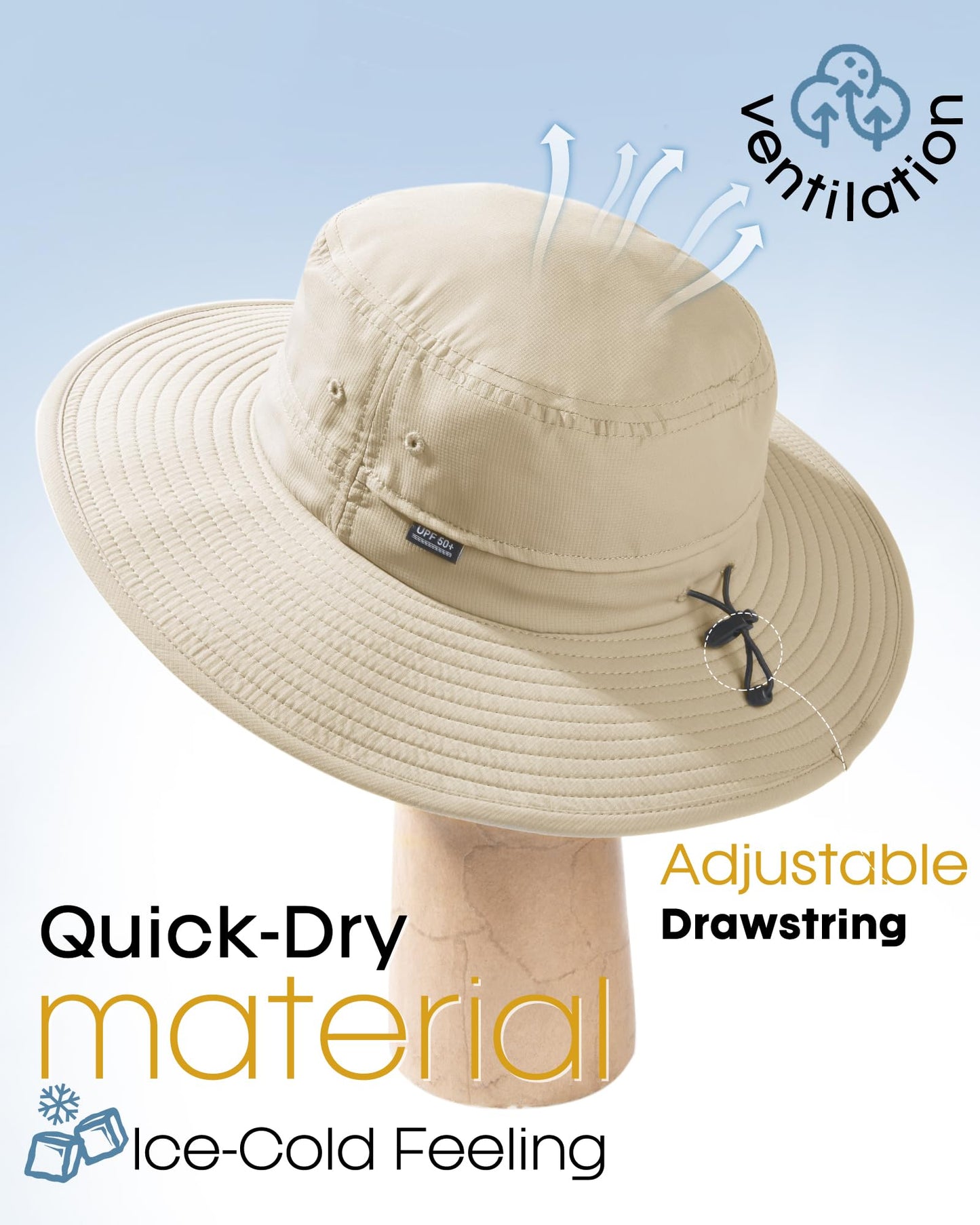 FURTALK Sun Hats for Men Women Packable Wide Brim Summer UV Protective Bucket Hat UPF 50+ Hat for Fishing Hiking Khaki