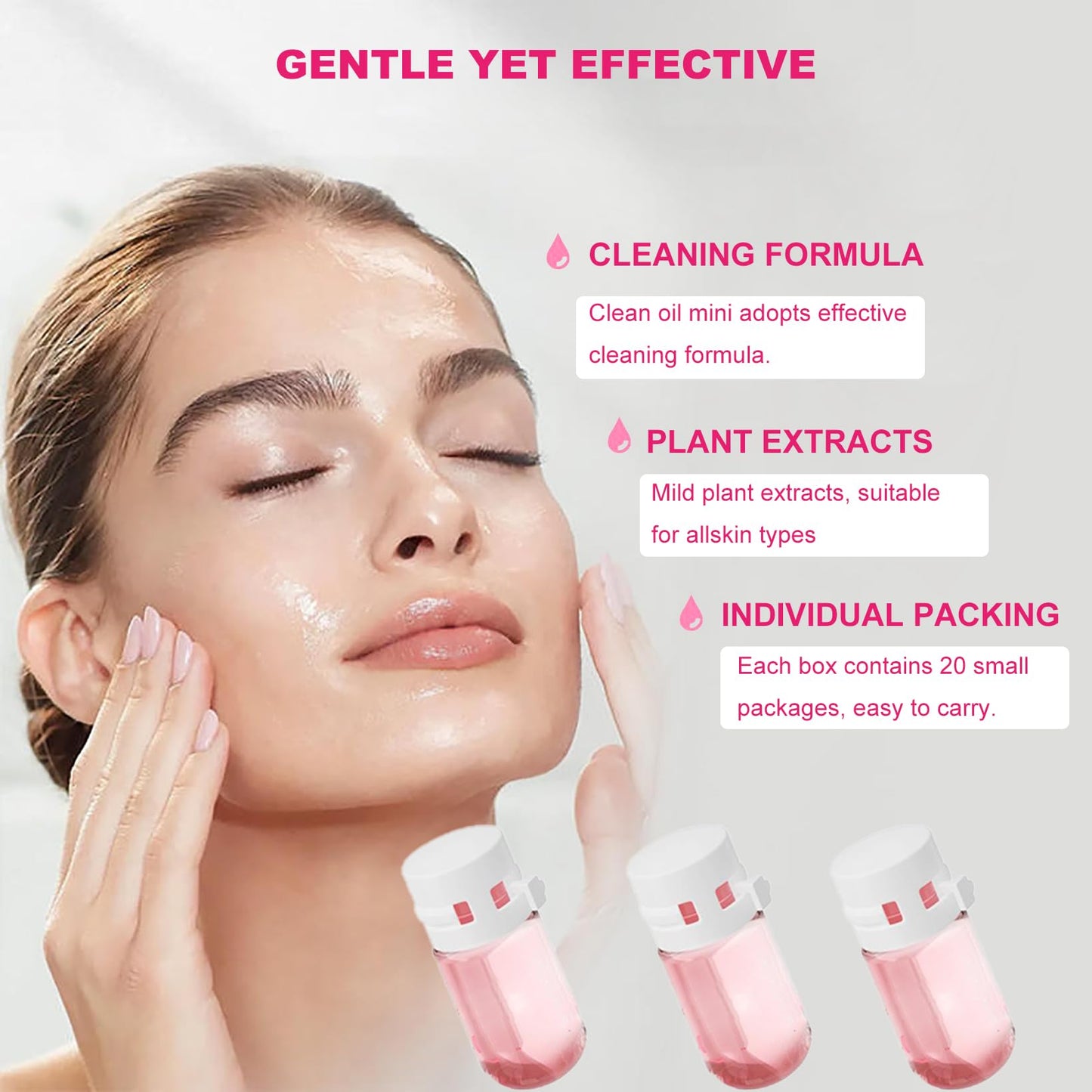 GMaxit 20Pcs Cleansing Oil Mini,Portable Natural Makeup Remover Oil,Nourishing and Gentle for All Skin Types,Rose,2 ml/0.07 fl.oz