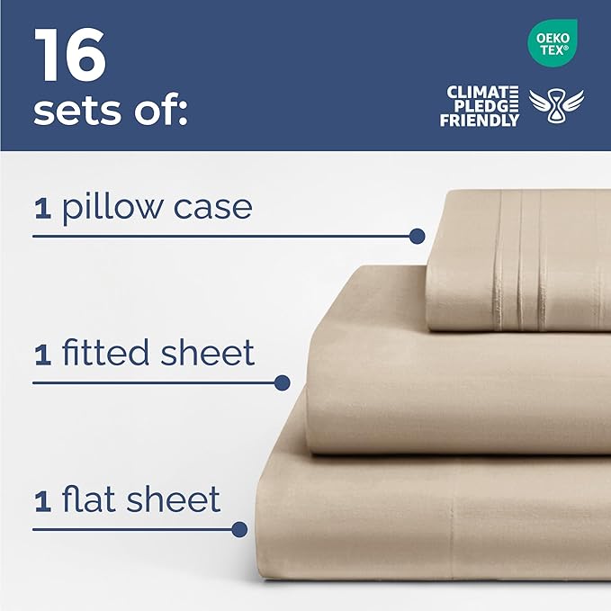 Bulk Case Pack of 16 Sheet Sets - (16) Complete Sheet Sets - Bulk Twin XL Bedding - Wholesale Case Pack for Hotels, Spa & Airbnbs - Deep Pocket & Wrinkle Free - Cooling & Breathable - Twin XL, Cream