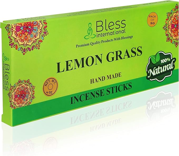 Bless-Lemon-Grass 100%-Natural-Handmade-Hand-Dipped-Incense-Sticks Organic-Chemicals-Charcoal-Free Purification-Relaxation-Positivity-Yoga-Meditation Best-Woods-Scent (80 Sticks (4.20 OZ))