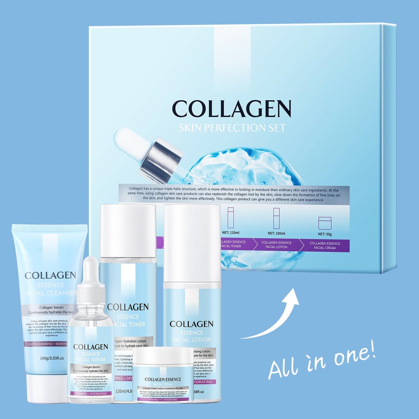 Skin Care Gift Set For Women, Valentine's Day Gifts, Anti Aging Skin Care Set With Collagen, Best Daily Hydrating Skin Care Kit, Beauty Gift Set, Skin Care Routine Kit For Women, Facial Self Care Kit