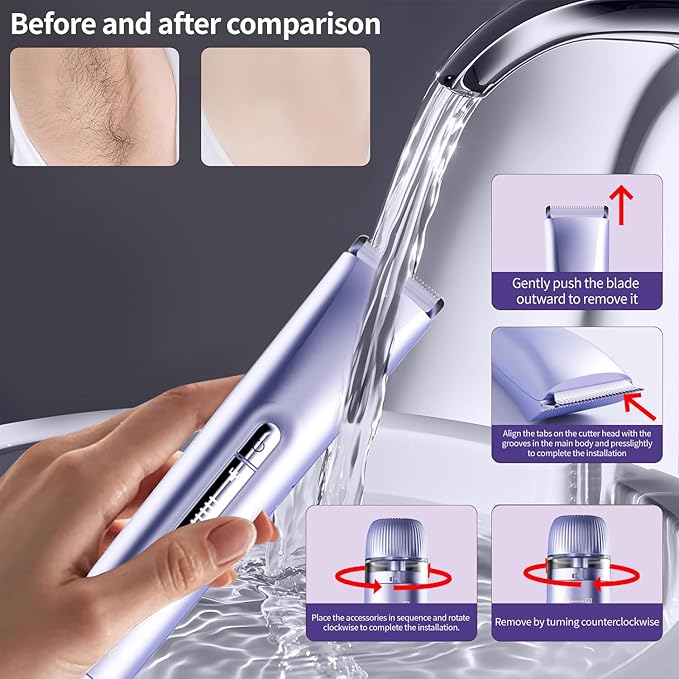 2-in-1 Electric Shaver & Bikini Trimmer for Women - Painless Electric Razor for Face,Body & Intimate Areas,Cordless Wet/Dry Shaver with Dual Blades,Waterproof for Shower&Travel (Lavender Purple)