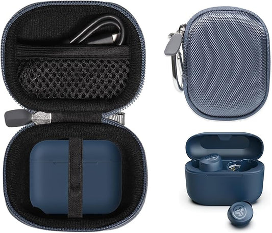 CaseSack Case for JLab Go Pop+,Go Air Pop, Air, Air Tones+/ Tones, JBuds Mini True Wireless Earbuds, Compact Organizer for The Charger case and Charger Cord (Stone Blue)