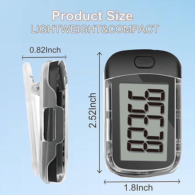 3D Pedometer for Walking, Simple Walking Step Counter with Removable Clip and Lanyard, Step Tracker with Large Digital Display, Accurately Track Steps for Women Men Seniors