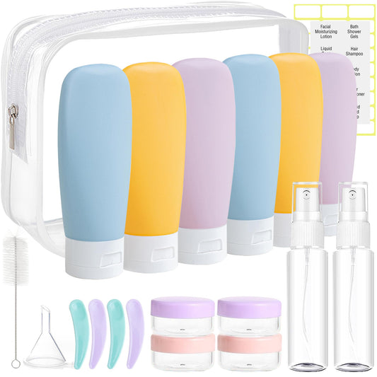 DEWSENSI 20 Pack Travel Bottles Set for Toiletries TSA Approved, Leak Proof Travel Size Containers Kit Portable Refillable Travel Accessories for Shampoo Conditioner Lotion Liquids (Multi-color)