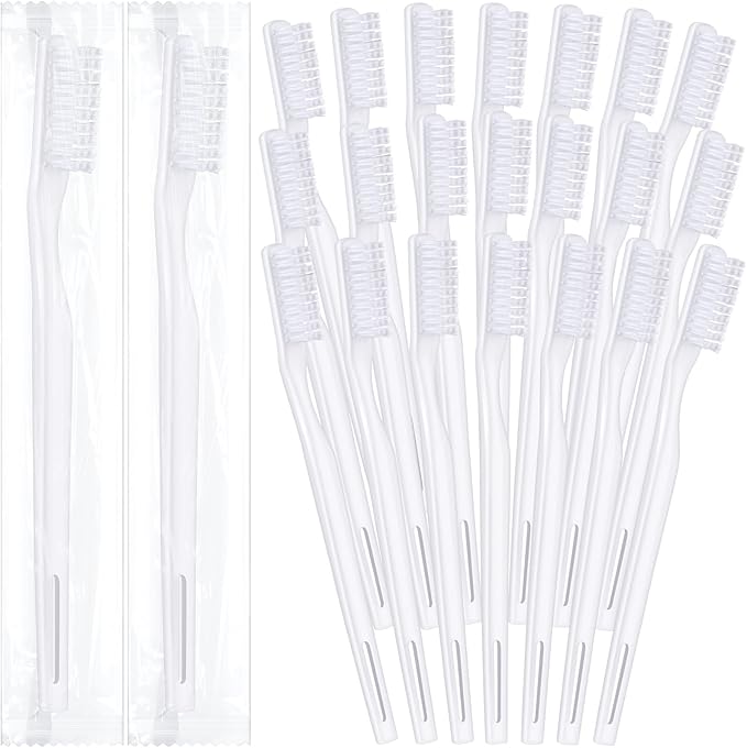 CHENGU 200 Pack Individually Wrapped Disposable Toothbrush Bulk Single Use Toothbrush with Soft Bristle for Women Men Adult Hotels Guest Travel Donation(White)