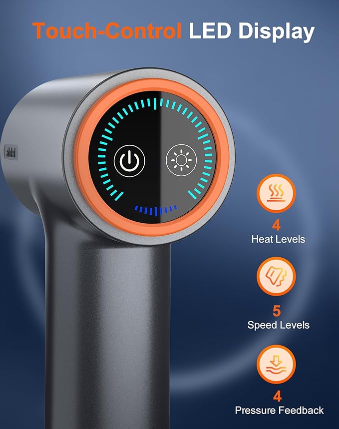 arboleaf Thermal Massage Gun Deep Tissue with Heat, Handheld Muscle Percussion Massager with Full-Metal Head, 6 Replacements for Athletes Pain Relief, Relax, Gifts for Men and Women