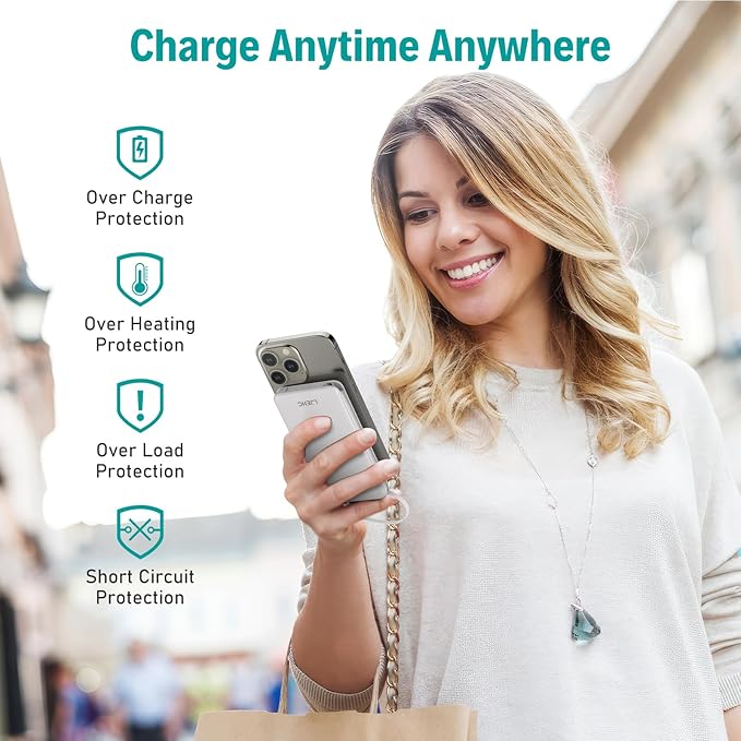 10000mAh Slim Power Bank with Built in Cable,Thin Lightweight Portable Phone Charger,4 Output USB C Travel Essentials External Battery Pack Clutch Charger for iPhone,Samsung,Android,Heated Vest,White