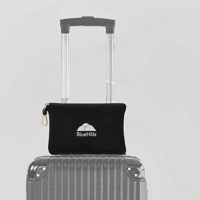 BlueHills Travel Blanket Pillow Compact Lightweight Pocket Size Airplane Traveling Essential Flight Trip Throw in Bag Portable Case Plane Accessory Black L05