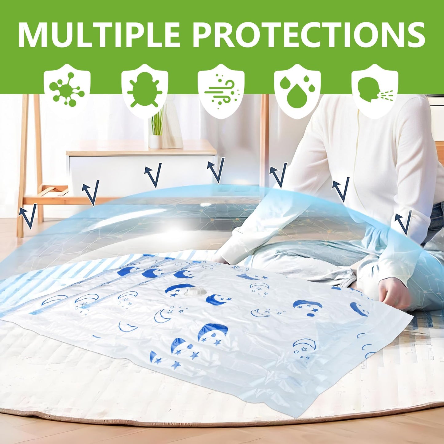 Vacuum Storage Bags with Electric Pump, 8-Pack Large Vacuum Seal Bags for Clothing Vacuum Bags for Travel Packing and Home Bedding Blankets Organization