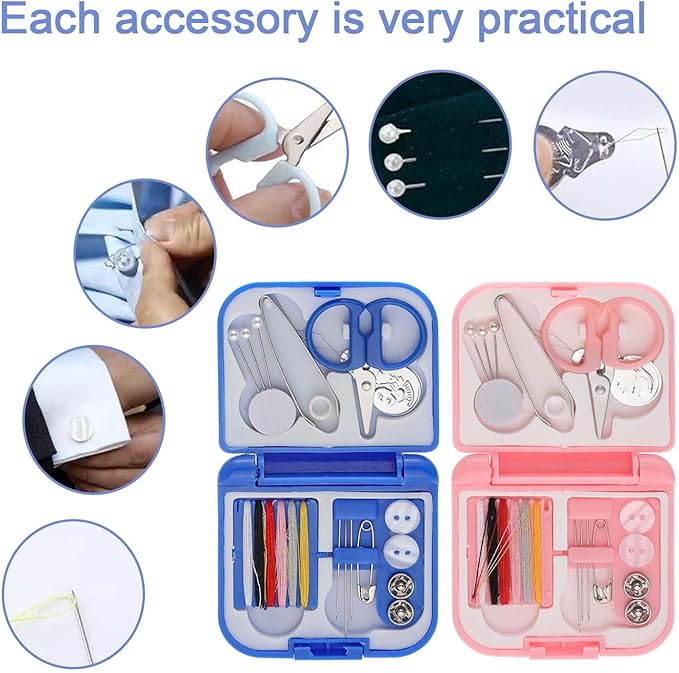 2 Pack Mini Travel Sewing Kit, Portable Sewing Kit, Emergency Sewing Kit Travel Small, Beginners DIY Sewing Thread Needle Threader Scissors Kit for Women, Mom, Traveler, Adults, Beginner
