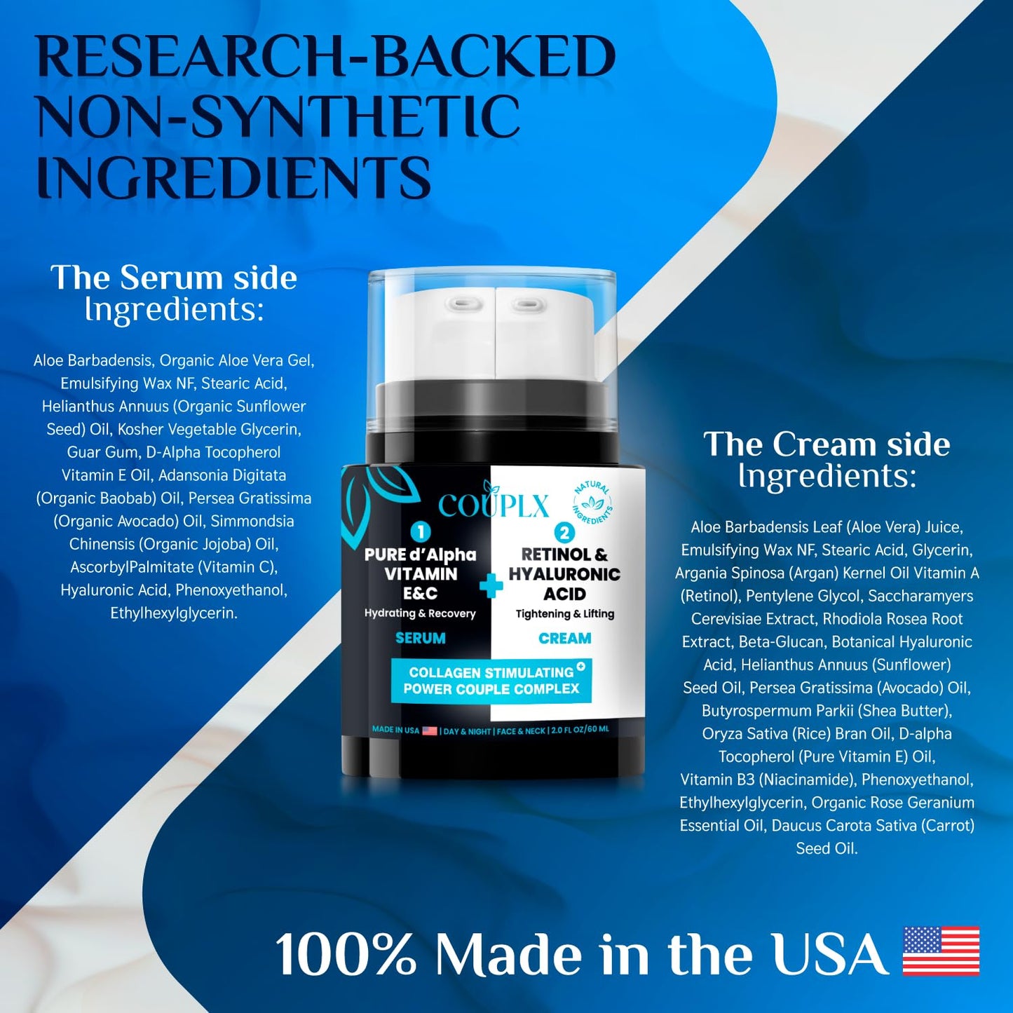 COUPLX 2-in-1 Neck Firming Cream & Face Moisturizer for Women, Anti-Aging Retinol Cream with Vitamin E & C Serum, Skin Tightening Face Lotion for Neck & Face, 2 fl oz