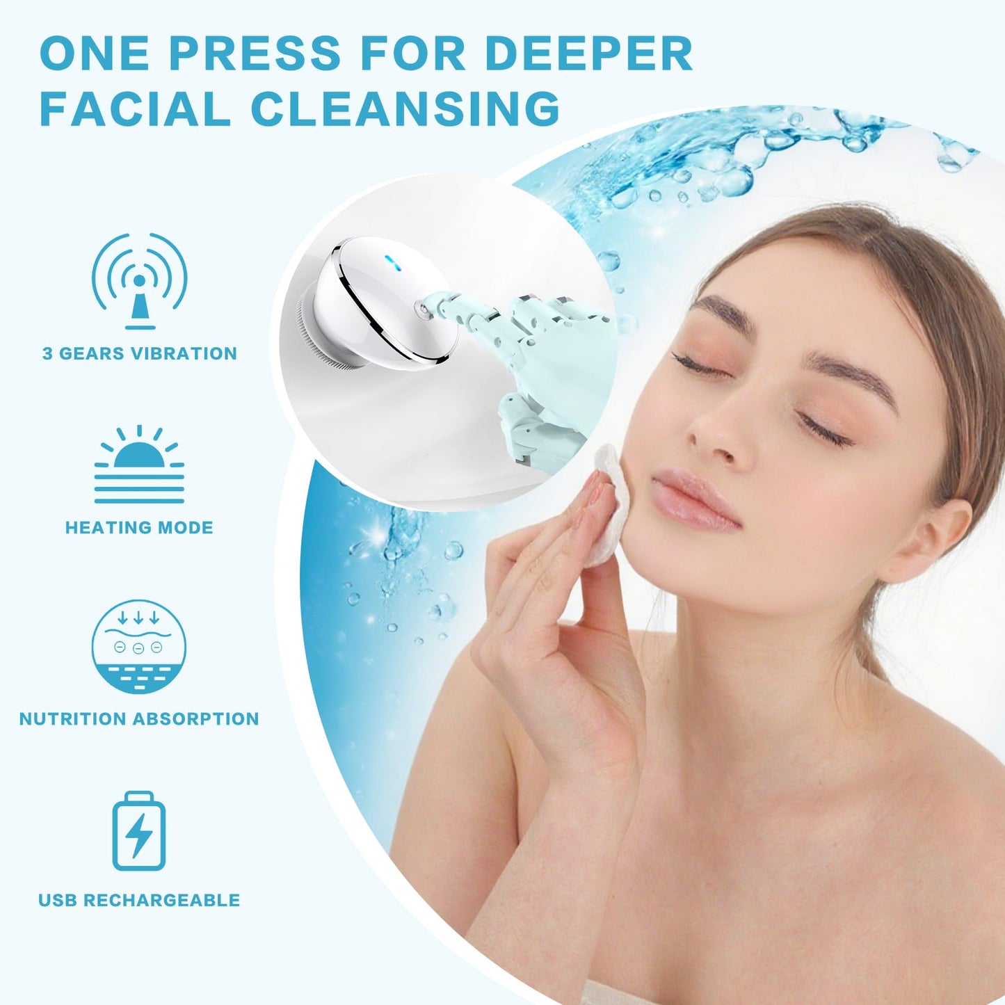 KmaxShip Face Scrubber, Exfoliate Face Brush, 2 in 1 Electric Vibration & Heated Face Scrubber for Cleansing & Massage, Suitable for Sensitive & Acne-Prone Skin, 5 Speed for Deep Facial Cleansing