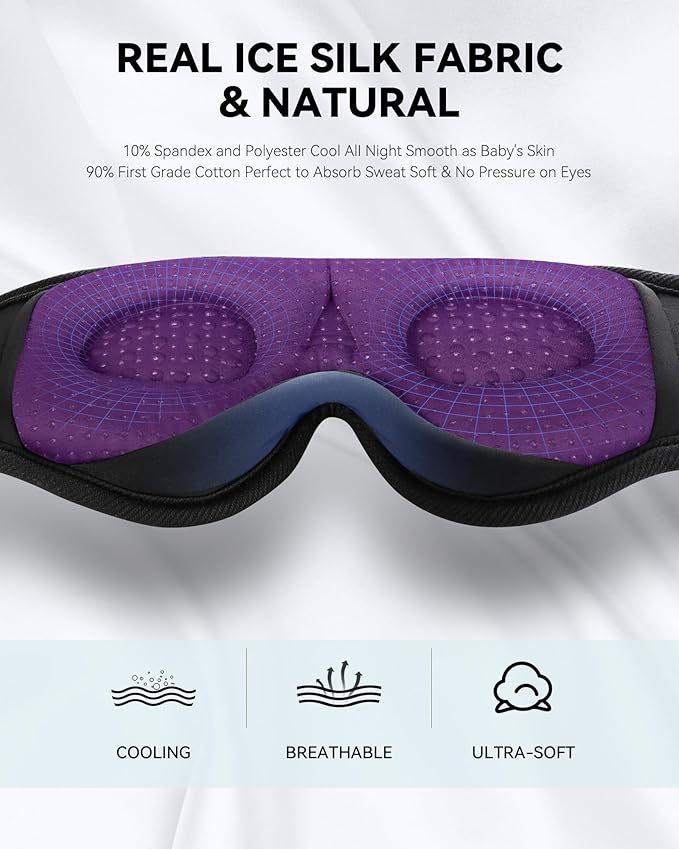 MUSICOZY 3D Sleep Headphones Mask Sleeping Headphones for Side Sleepers Eye Mask, Wireless Bluetooth Headband Headphones Cool Gadgets Unique Gifts(Purple)