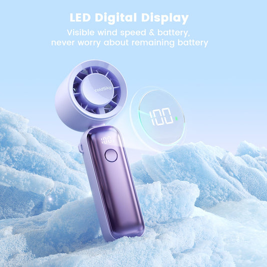 Portable Handheld Turbo Fan, 5000mAh Rechargeable Fan With 6 Speeds, Foldable Neck/Desk Fan With Digital Display, Pocket Small Fans With Air Turbo Tech For Women Outdoor, Travel, Office