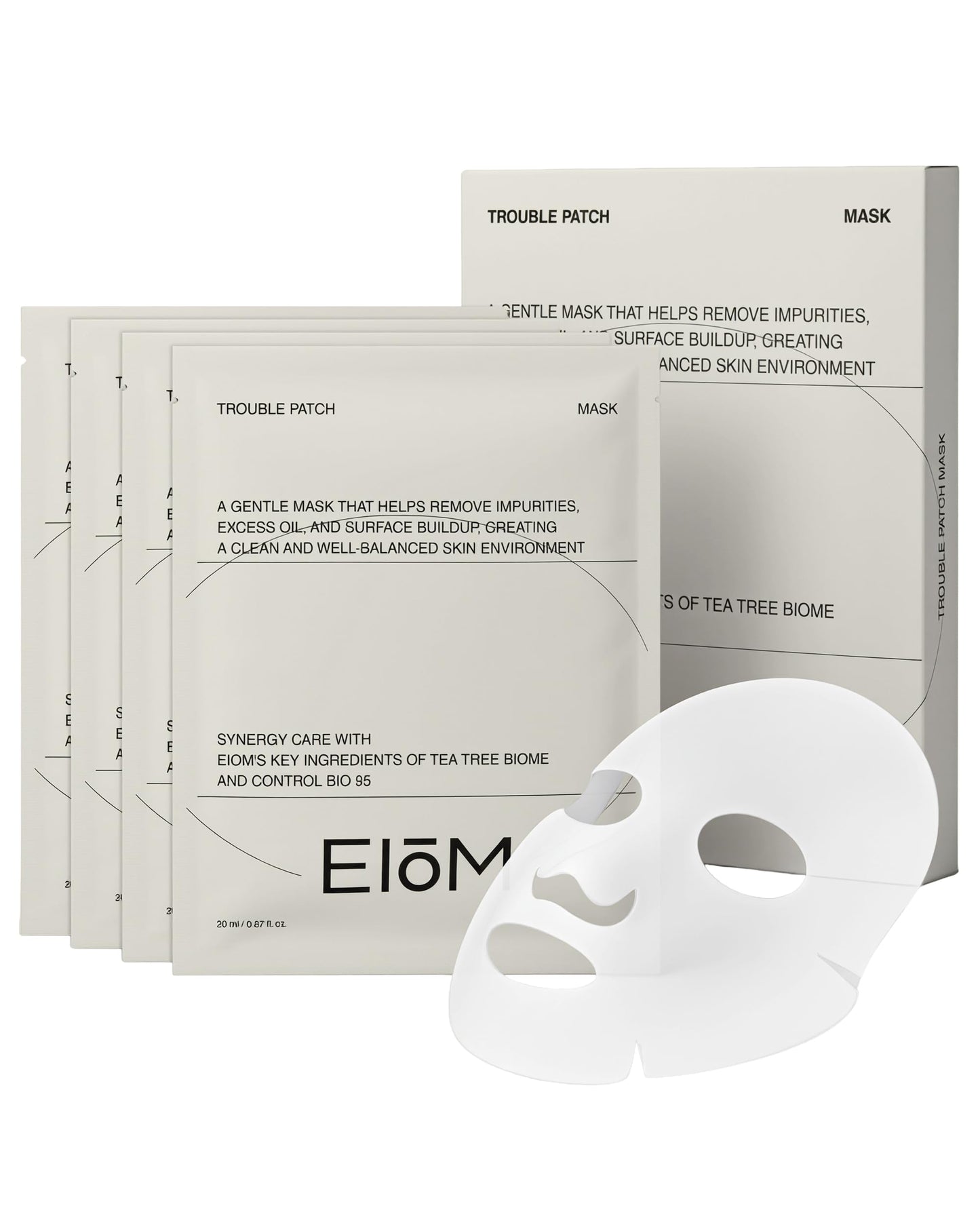 EIOM Trouble Patch Mask | Korean Face Mask – Hydrating & Acne Face Mask for Blemish-Prone Skin, Calming Skincare & Oil Control Sheets (20ml x 4)