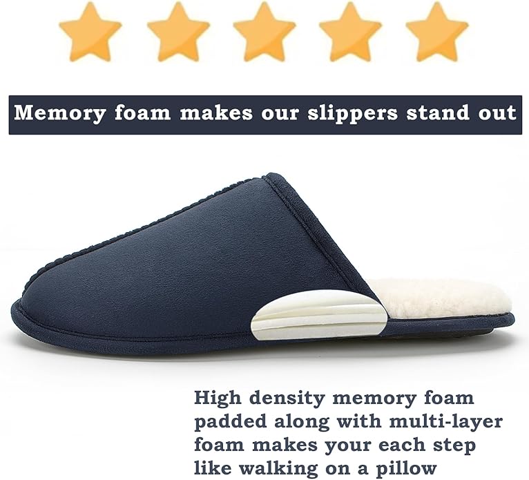 Men's Scuff Slippers with Memory Foam, Faux Suede Open Back House Slip-ons, Non-slip Indoor/Outdoor Soles, Unique Gifts, Sizes 8-15