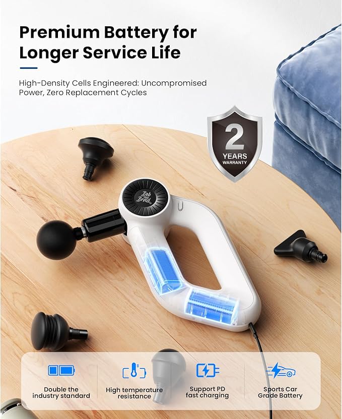 BOB AND BRAD D6 Pro Plus Massage Gun with Heat, Deep Tissue Percussion with 16mm Amplitude, Professional Muscle Massager Gun for Athletes, Quiet Electric Handheld Massager