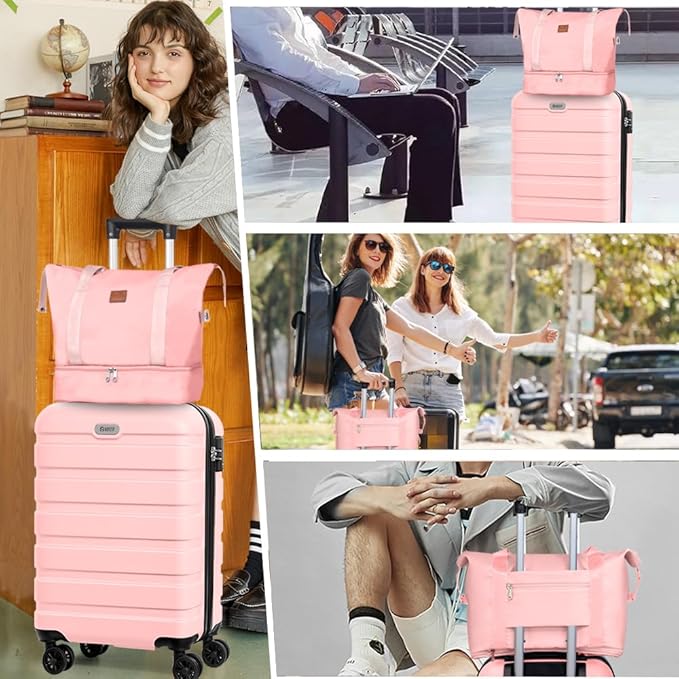 AnyZip Luggage Set 5 Piece PC ABS Hardshell Lightweight Suitcases for Travelling with 4 Universal Wheels TSA Lock Carry on Suitcase Pink
