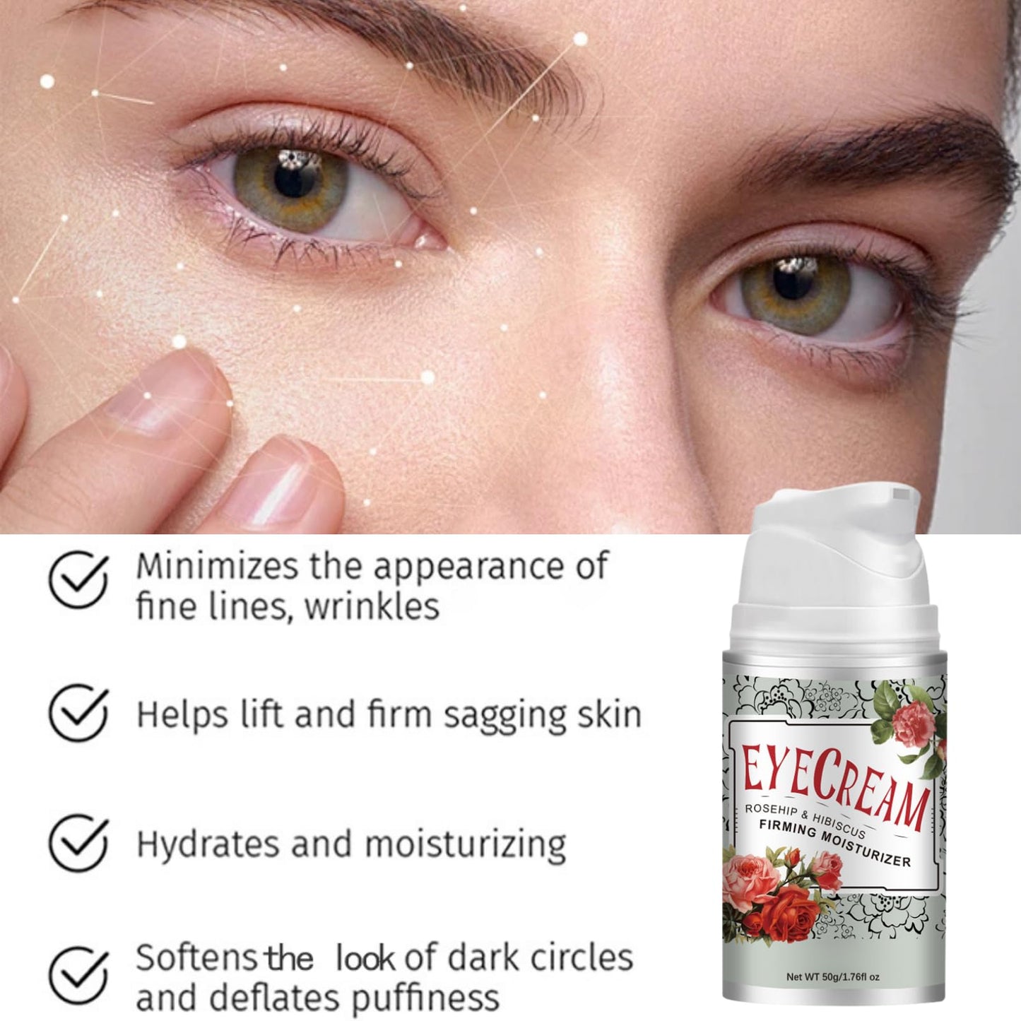 Evolvique Rosehip Under Eye Cream for Dark Circles - Eye Cream Anti Aging - Anti Wrinkle eye cream for Puffiness and Bags Under Eyes - Firming Eye Serum for Women - Best Under Eye Treatment for Bags