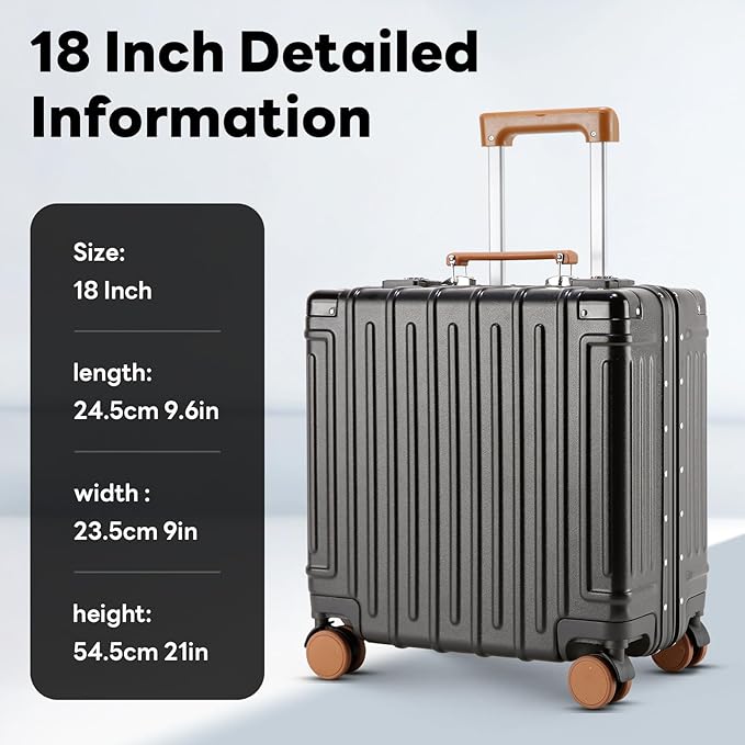 18 Inch Carry On Luggage Suitcase Locks TSA Approved Hardside Lightweight Suitcase with Cup Holder TSA Lock Carry On Luggage with USB Port Phone Holder Suitcases with 360° 8 Double Spinner Wheels