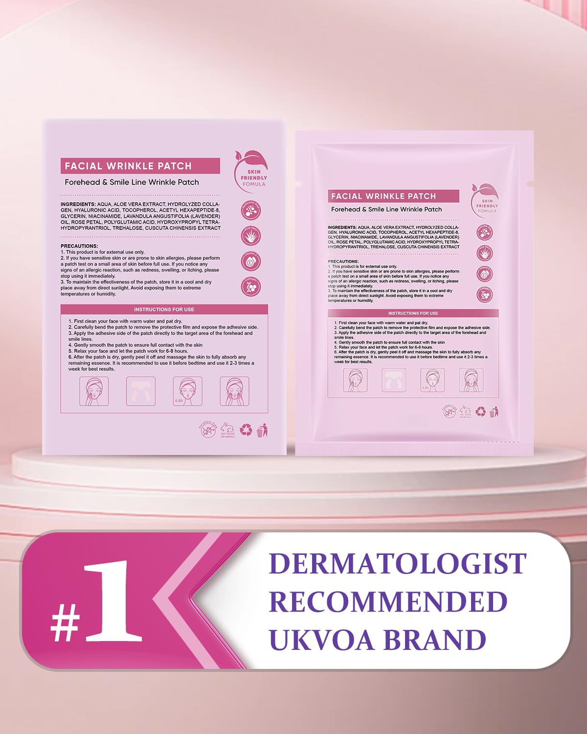 UKVOA Forehead Wrinkle Patches & Smile Line Patches, Overnight Facial Wrinkle Treatment with Hyaluronic Acid, Aloe, Collagen & Vitamin E to Lift Smile Lines for Women 36pcs