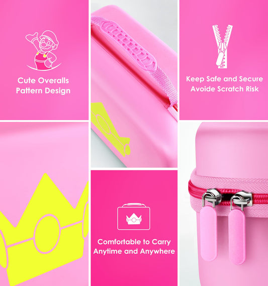 ivoler Carrying Storage Case for Nintendo Switch/Switch OLED Model,Portable Travel All Protective Hard Messenger Bag Soft Lining 18 Games for Switch Console Pro Controller & Accessories (Pink)