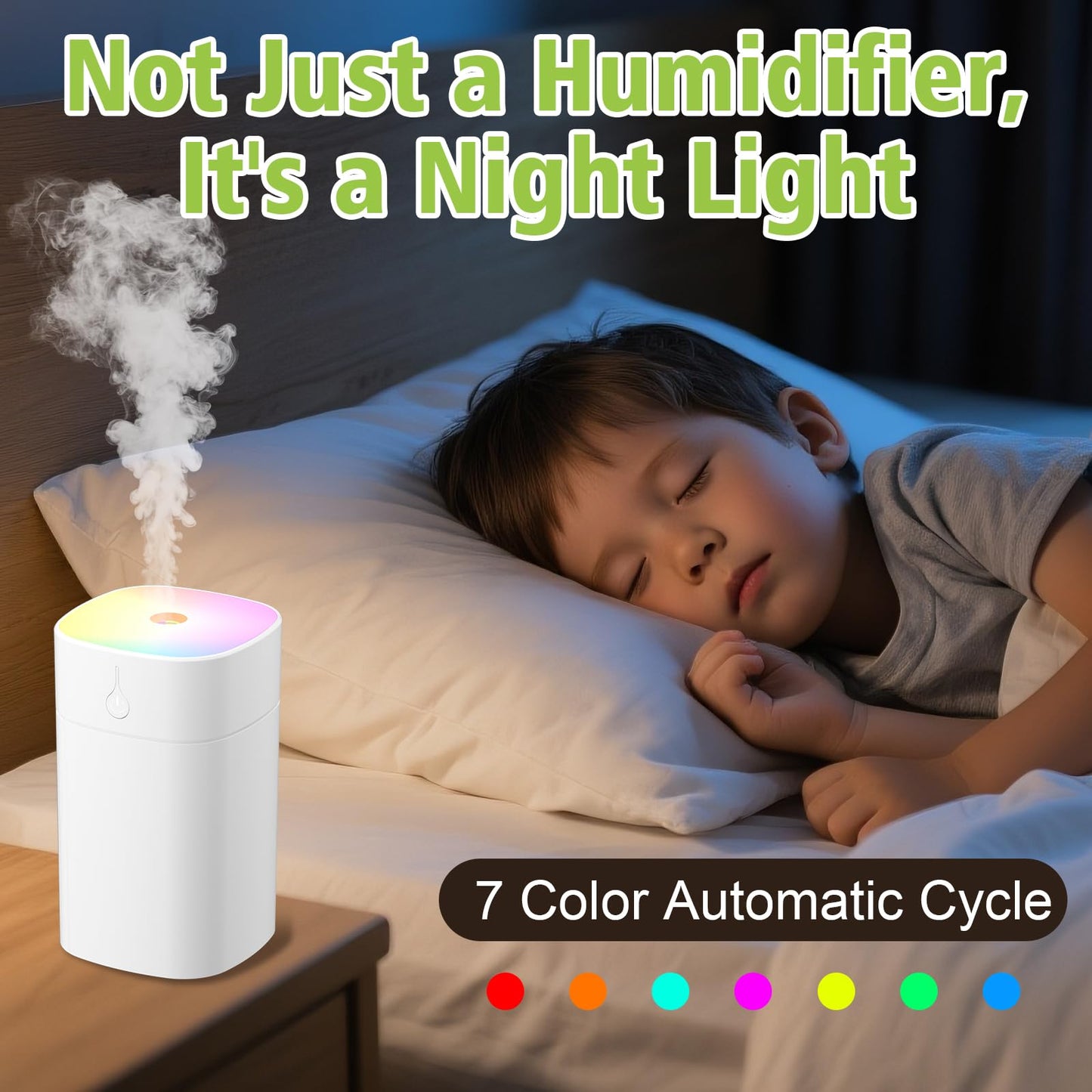Portable Mini Humidifiers for Bedroom, 400ml Aroma Diffuser for Home Personal Desktop Plant Humidifier Indoor Fragrance Aroma Diffuser with 2 Modes, Night Light and Auto-Off Small Diffuser for Car