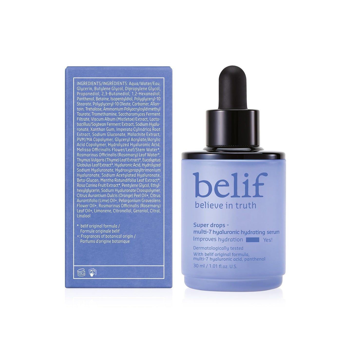 belif Super Drops Multi-7 Hyaluronic Hydrating Serum - 24-hr Moisturization, Hyaluronic Acid, Panthenol, Lightweight Daily Essence | Korean Skincare (1.01 fl. oz)