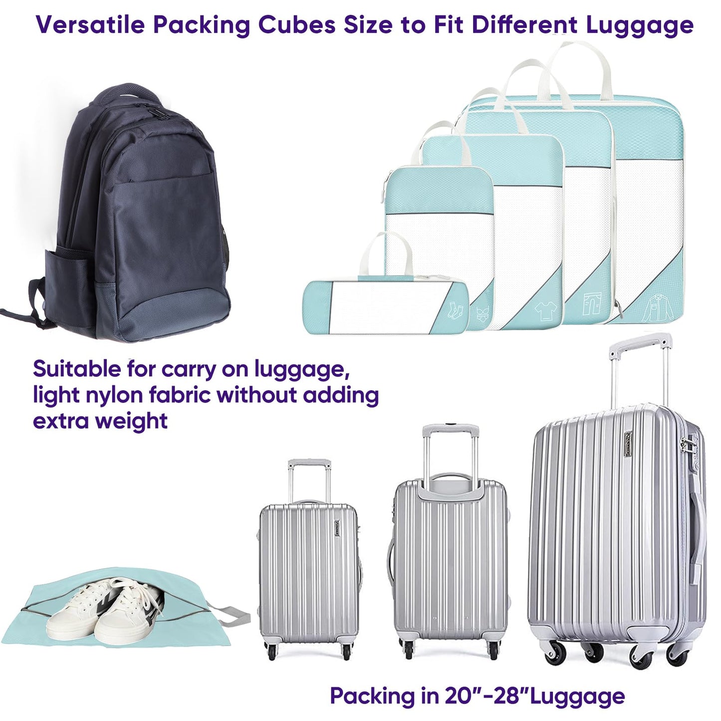 SWIHELP Compression Packing Cubes for Suitcases 6 Set Travel Luggage Organizer Packing For Storage Clothes Shoes