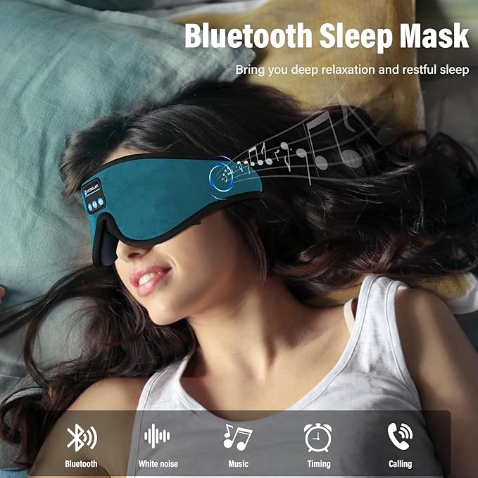 Sleep Mask with Bluetooth Headphones, 3D Sleep Mask Wireless Music Eye Mask for Sleeping Side/Back Sleepers Sleep Headphones Gift (Turquoise)