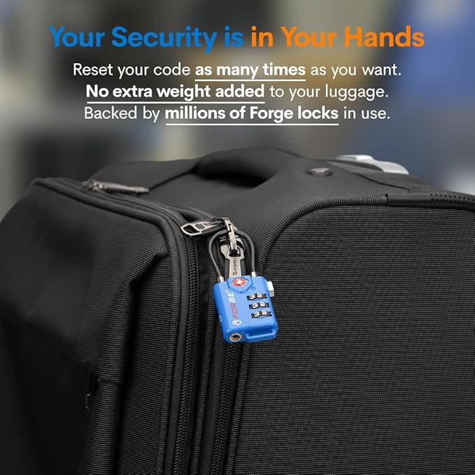 Bright Colors, TSA Approved Cable Luggage Locks 2 Pack Blue, Re-settable Combination with Alloy Body