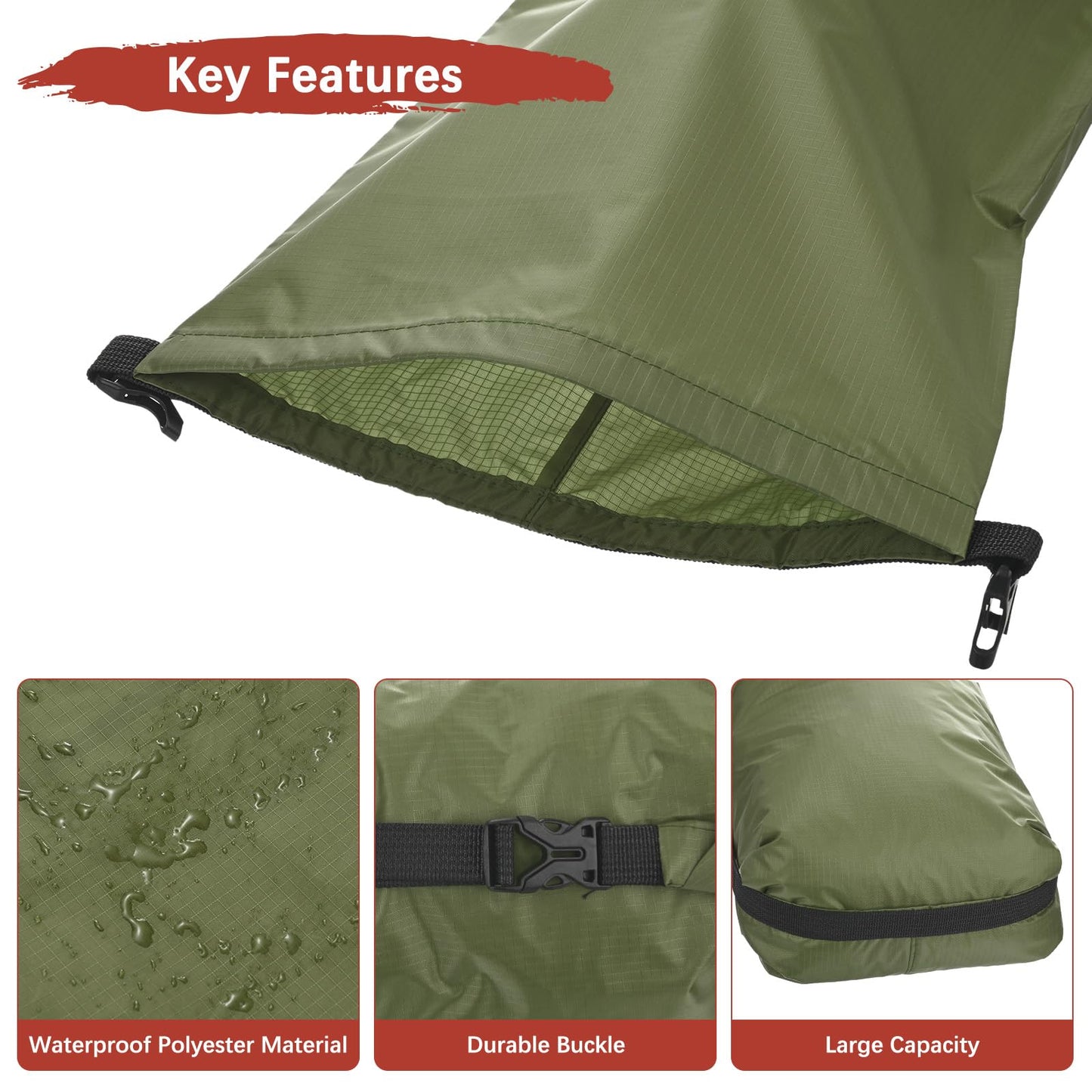 TIXIPEM Compression Stuff Sack [1PCS] - Waterproof Sleeping Bag Storage Sack 5L Use for Backpacking & Traveling & Hiking - [Army Green-17 x 9 in/ 42 x 23.5 CM] Space Saving Gear Bags
