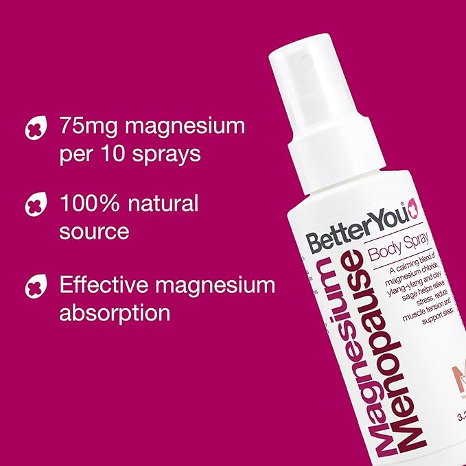 BetterYou Menopause Body Spray - Magnesium Chloride Spray for Menopause Relief - With Ylang Ylang and Clary Sage - Muscle and Sleep Support - 3.38 oz